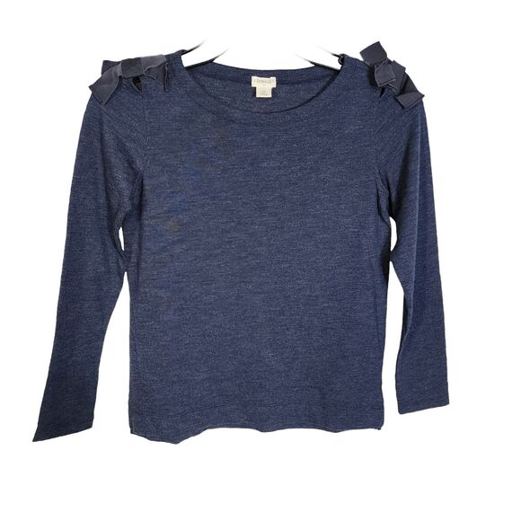 Crewcuts J Crew Girls Top Size 10 Shoulder Bows Navy Blue Long Sleeve Crew Neck - Picture 1 of 10